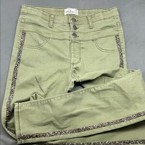 Vintage Jordache Moss Green‎ Jeans Sparkle stripe.  Size 14Y
